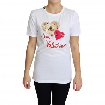 Dolce & Gabbana White San Valentino Heart Crystals T-shirt Top - IT36 | XS, Female, Size: 3XS