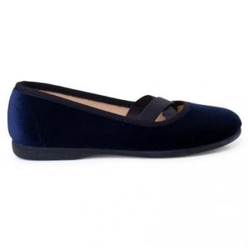 Bailarinas de niña de terciopelo tipo ballet en color azul marino, talla 34