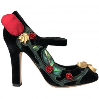 Black Roses Crystal Brooch Mary Jane Shoes - EU36/US5.5