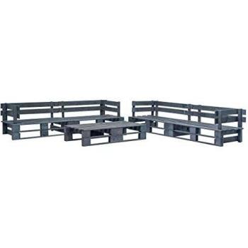 vidaXL Set de Muebles de Palés para Jardín 6 Piezas Madera Conjunto Mobiliario Decoración Exterior Terraza Patio Piscina Césped Balcón Casa Gris