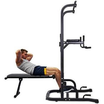 ONETWOFIT Estacion de Dominadas, Torre de Ejercicios Multifunción con Banco de Asiento, Altura Ajustable Torre para Dominadas Estación, Estación de Entrenamiento Soporta hasta 330 LB