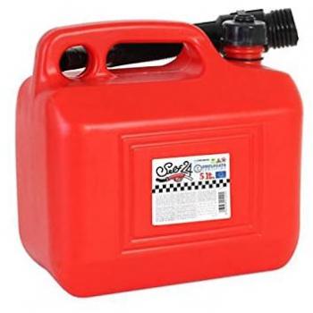Bidón de gasolina con embudo Acan Tradineur 5 litros, tanque de plástico con cánula y tubo flexible 26 x 25 x 14 cm, color rojo, modelo aleatorio
