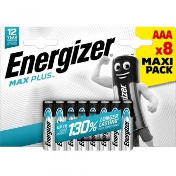 Energizer Max Plus Pilas AAA, Pack de 8 unidades, Larga duración para uso cotidiano, sin sulfatación y mantiene carga hasta 12 años