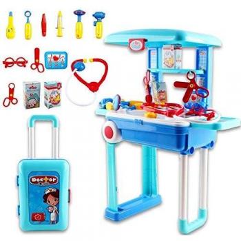 deAO Centro Médico y Enfermería Set de Doctor Plegable en Maleta Convertible Maletín de Juegos con Accesorios