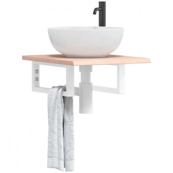 Estante de lavabo de pared de acero y madera maciza de roble vidaXL