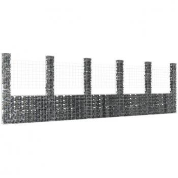 vidaXL U-shape Gabion Basket with 6 Posts Iron 620x20x200 cm