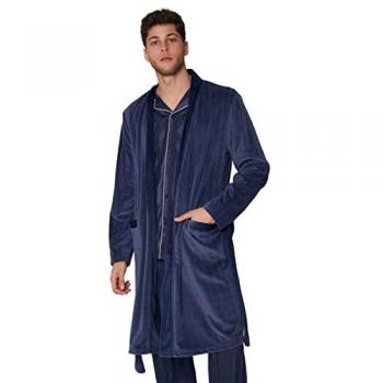 ADMAS Classic Bata Manga Larga Stripes para Hombre, color azul marino, diseño de rayas, calentita y cómoda