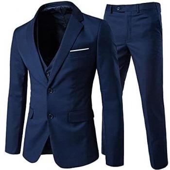 Traje de 3 Piezas con Chaqueta, Chaleco y Pantalones, Hombre, de Cuadros, Ajuste Moderno