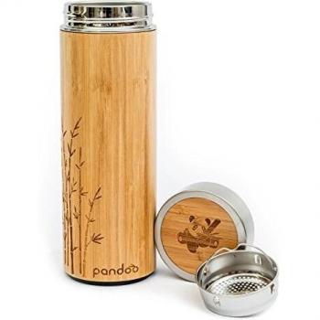 Pandoo Bamboo Double-Walled Thermal Cup with Stainless Steel Tea Infuser, 360 ml