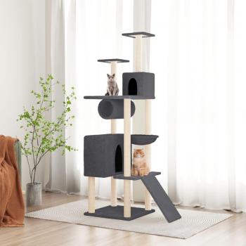 Rascador para gatos con postes de sisal gris oscuro 168 cm Vidaxl
