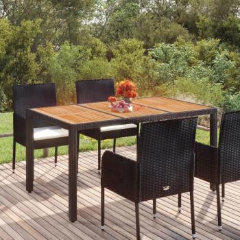 vidaXL Black Wooden Top Garden Table 150x90x75 cm Poly Rattan