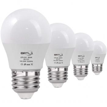 Bombilla LED Esférica Casquillo E27, 5 W, Equivalencia 45 W, Blanco Cálido 3000K, 400 Lúmenes, no Regulable, Pack de 4 Unidades