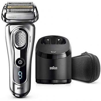 Braun Series 9 9292 Clean&Charge Afeitadora Eléctrica Hombre, Afeitadora Barba, Estación de Limpieza y Carga Clean&Charge y Funda para Viaje, Plata