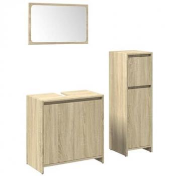 Set de muebles de baño 3 piezas madera contrachapada roble Sonoma