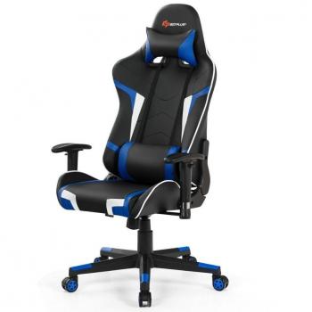 Blue Reclining Gaming Chair with Massage Lumbar Support