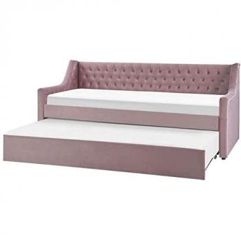 Cama Nido de Terciopelo Rosa 90 x 200 cm con Somier y Botones Montargis