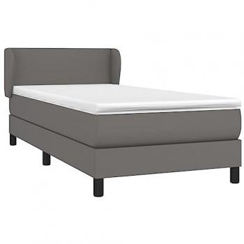 Cama Box Spring con Colchón de Cuero Sintético Gris 90x200 cm