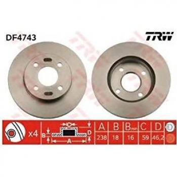 Disco de freno TRW DF4743, tipo ventilado, 1 pieza