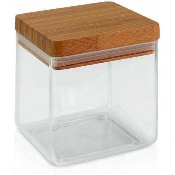 Metaltex Bote Cocina Cuadrado 'Aroma Line' 0,90 LT con Tapa DE BAMBÚ, Marrón, 0,90 l