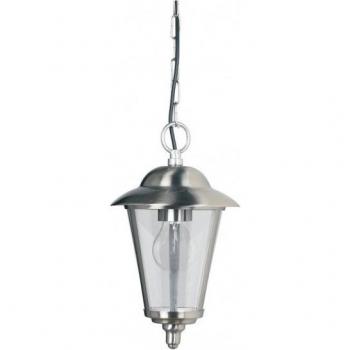 Lámpara colgante Klien de acero inoxidable y plástico, 1 luz para exteriores, con acabado pulido, difusor de policarbonato transparente y casquillo E27