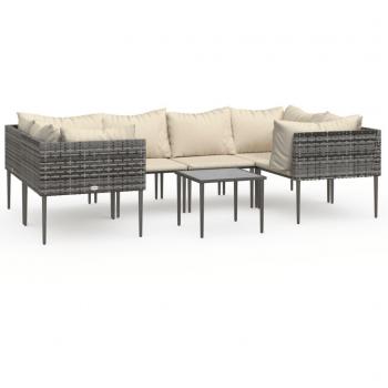 7 Piece Grey Poly Rattan Garden Lounge Set with Cushions