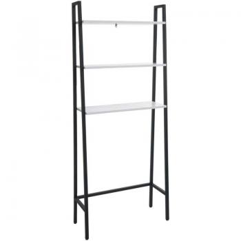 Estante Independiente para Baño con Escalera de Madera y Metal, Efecto Mármol Blanco, 155x64x25 cm