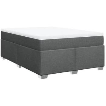 Cama Box Spring con Colchón de Tela Gris Oscuro 140x190 cm