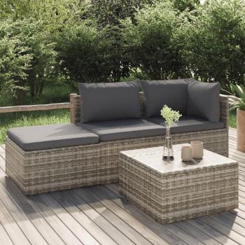 4-Piece Grey Poly Rattan Garden Lounge Set with Cushions