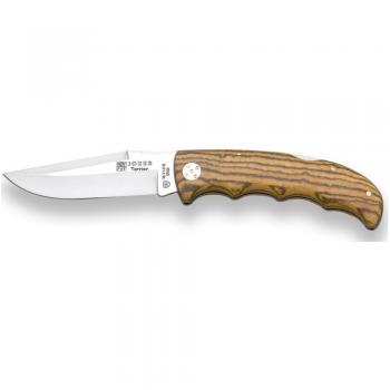 Navaja de caza Joker Terrier NB18 con mango de madera bocote, hoja de 9 cm MOVA y lomo dentado - Ideal para pesca, caza, camping y senderismo