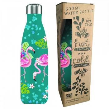 Botella Isotérmica Enesco Flamenco - Botella de acero inoxidable, capacidad de 500 ml, diseño colorido con estampado de flamencos, mantiene bebidas frías hasta 24 horas y calientes hasta 12 horas, tapa