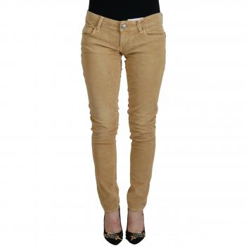 Brown Cotton Corduroy Low Waist Women Casual Jeans - W26