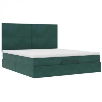 Estructura de cama otomana con colchones de terciopelo verde oscuro 160x200 cm