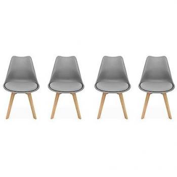 Set de 4 sillas escandinavas con patas de madera, color gris, 47x55x81 cm