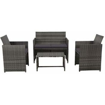 4-Piece Grey Poly Rattan Garden Lounge Set with Cushions