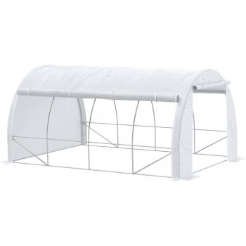 Outsunny Invernadero de Túnel 4x3x2 m Jardín con Puerta 8 Ventanas Enrollables Polietileno 140 g/m² Acero Galvanizado Blanco