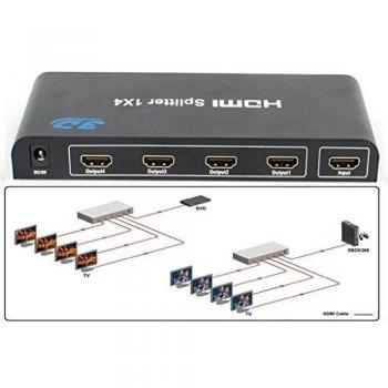 3D 4K 1x4 HDMI Splitter,1 HDMI Entrada 4 HDMI Salida Switcher,Soporte de HDMI 1.4a+HDCP1.4,4K x 2K@30Hz,1080p@120Hz,1080P 3D@60Hz,DTS-HD/Dolby True-HD/LPCM 7.1/DTS/Dolby AC3/DSD