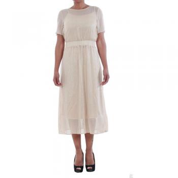 Vero Moda Vestido Mujer XS Beige 10195121 VMSILVIA Dot 2/4 Calf Dress Vol Curds&WHEY/Silver Dots
