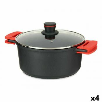 Cacerola KINVARA Ø 28 cm con Tapa de Cristal y Antiadherente (4 Unidades) - Negro