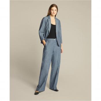 Elena Mirò - Pantalón ancho de mujer de algodón y lino con bolsillos