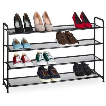 Zapatero Estrecho de Metal para 16 Pares, 65 x 100 x 25,5 cm, con 3 Baldas - Relaxdays