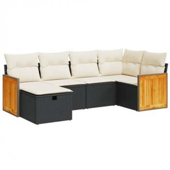 6-Piece Black Poly Rattan Garden Sofa Set with Cushions