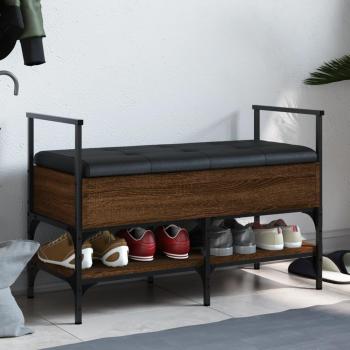 Banco zapatero de madera de ingeniería color roble marrón, dimensiones 85,5x42x57,5 cm