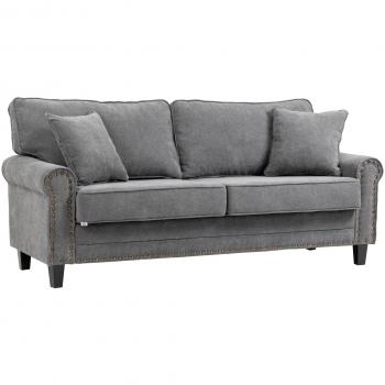 Sofá Viator Homcom 3 Plazas Tapizado Con Cojines Gris 89X196x80,5 Cm