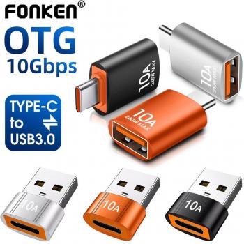 Adaptador de Datos Fonken 10A USB 3.0 Tipo-C a USB-A / Tipo-C a USB OTG para Macbook, Xiaomi y Samsung