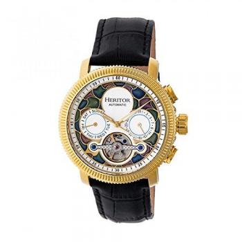 Heritor Aura Men's Automatic Semi-Skeleton Leather Watch with Day/Date