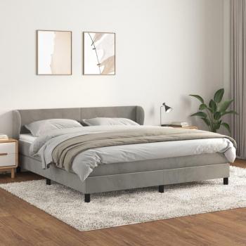 Cama box spring de muelles con colchón de terciopelo gris claro 180x200 cm