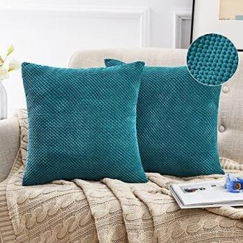 Deconovo Fundas para Cojin Almohada, Suavas de Rayas, para Sofa Cama en Habitacion Salon, Juego de 2, 50x50cm, Azul Oscuro