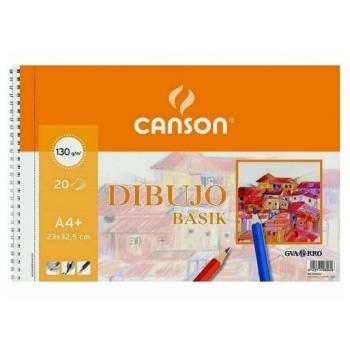 Bloc de dibujo Canson Basik Microperforado 130 g/m² A4+ espiral 20 hojas + 20% gratis, blanco natural