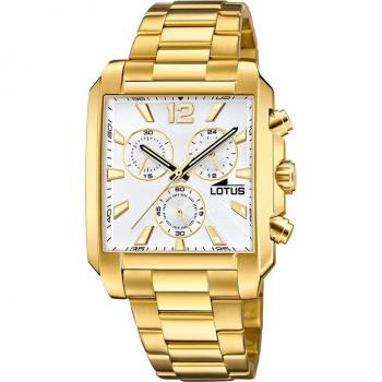 Reloj Lotus Chrono 18853/1 para Hombre con Esfera Plateada y Correa de Acero Dorado Champagne