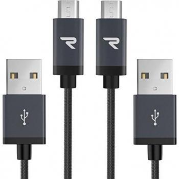 Rampow cable micro usb 24a carga rapida 2 pack garantia de por vida nylon trenzado cable usb compatible con android samsung galaxy kindle sony nexus motorola y mas 1m gris espacia